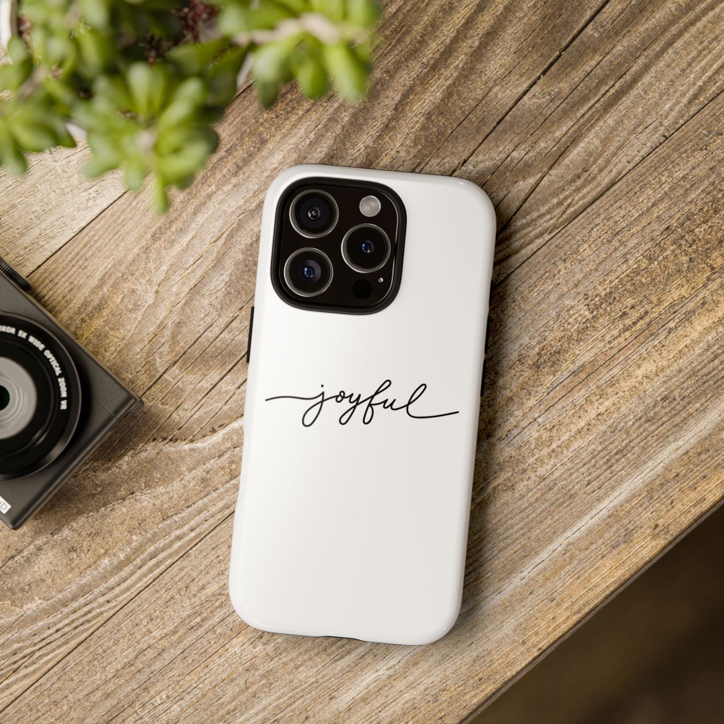 Joyful Script Tough Phone Case – Minimal White Protective Case