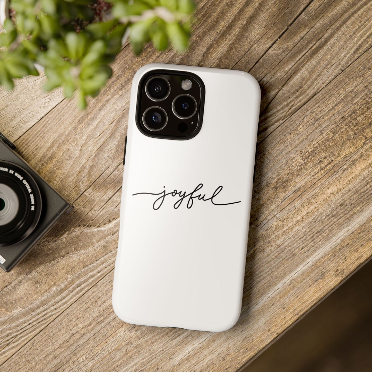 Joyful Script Tough Phone Case – Minimal White Protective Case