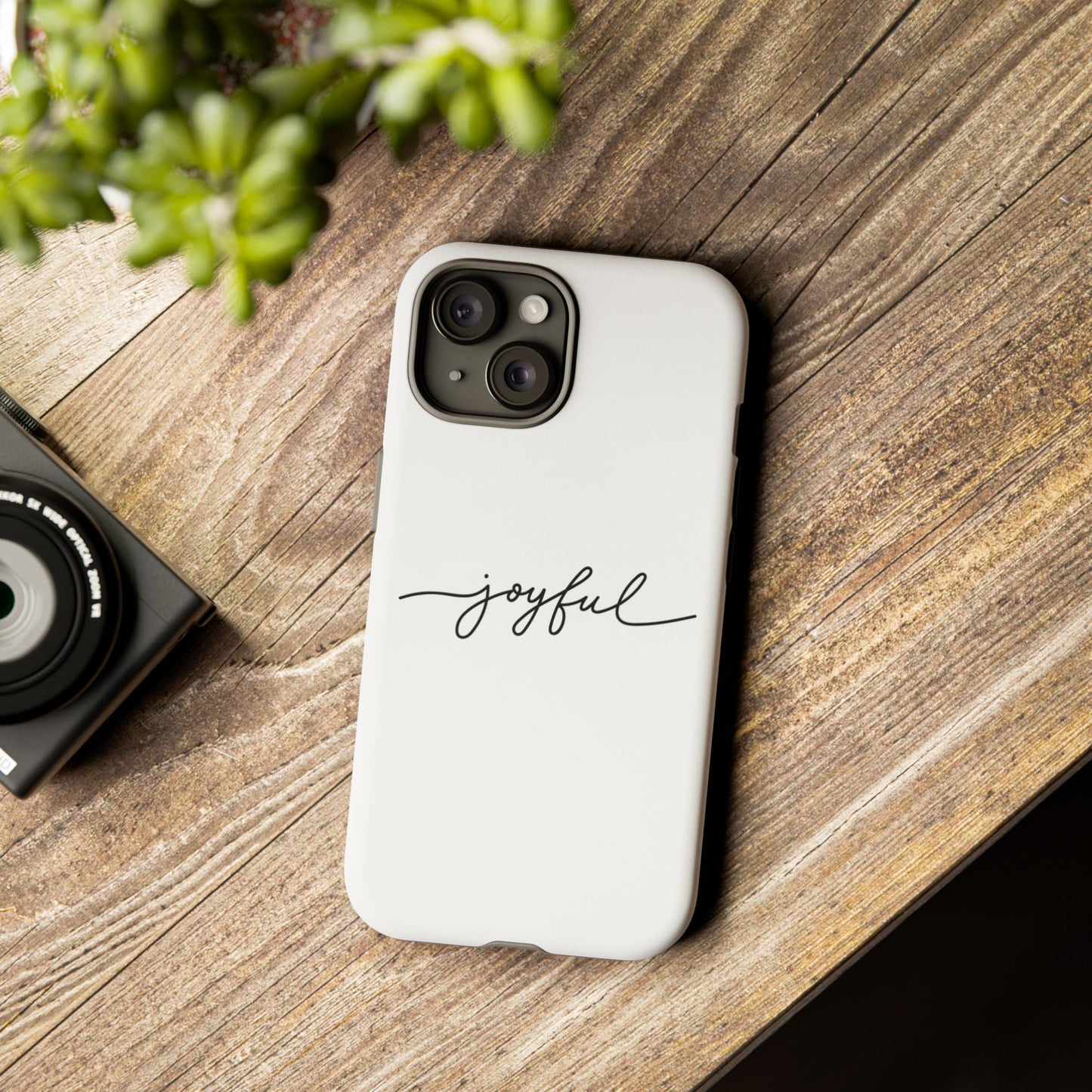 Joyful Script Tough Phone Case – Minimal White Protective Case