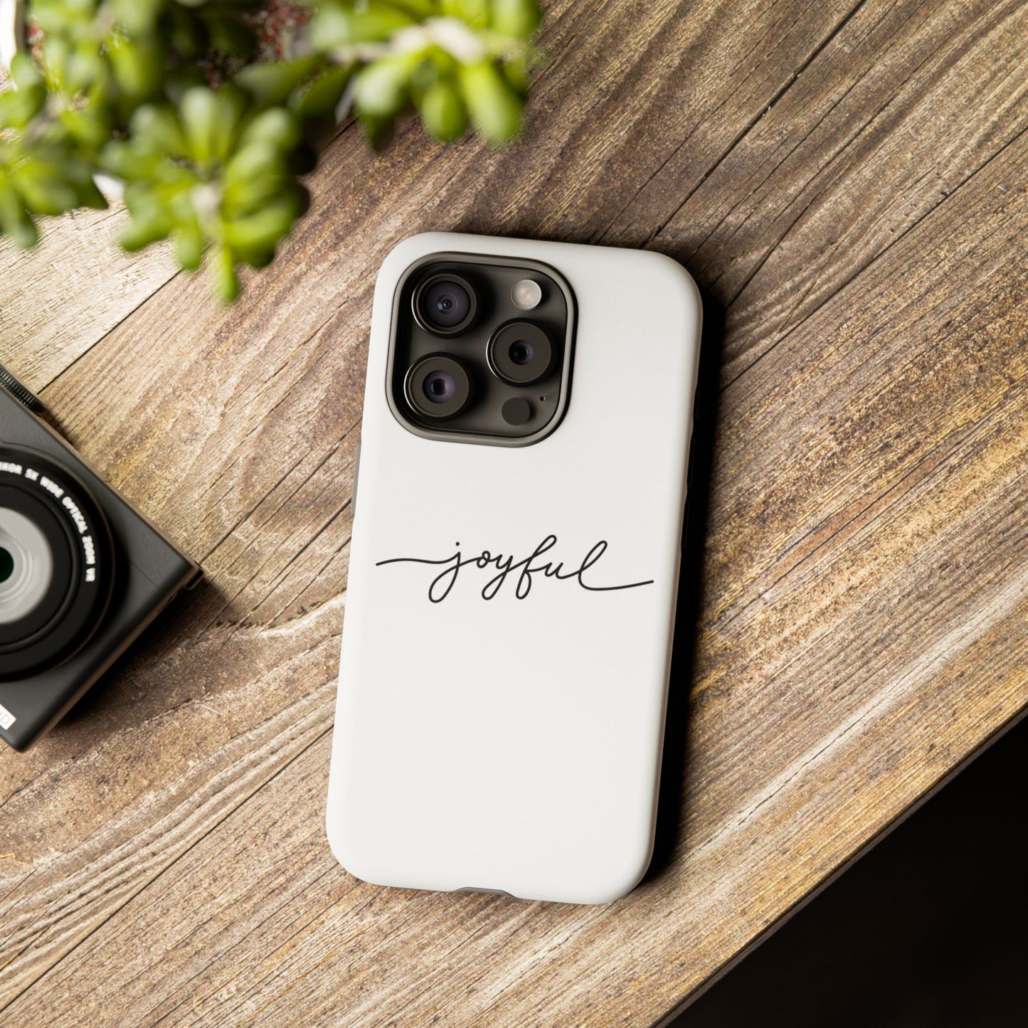Joyful Script Tough Phone Case – Minimal White Protective Case