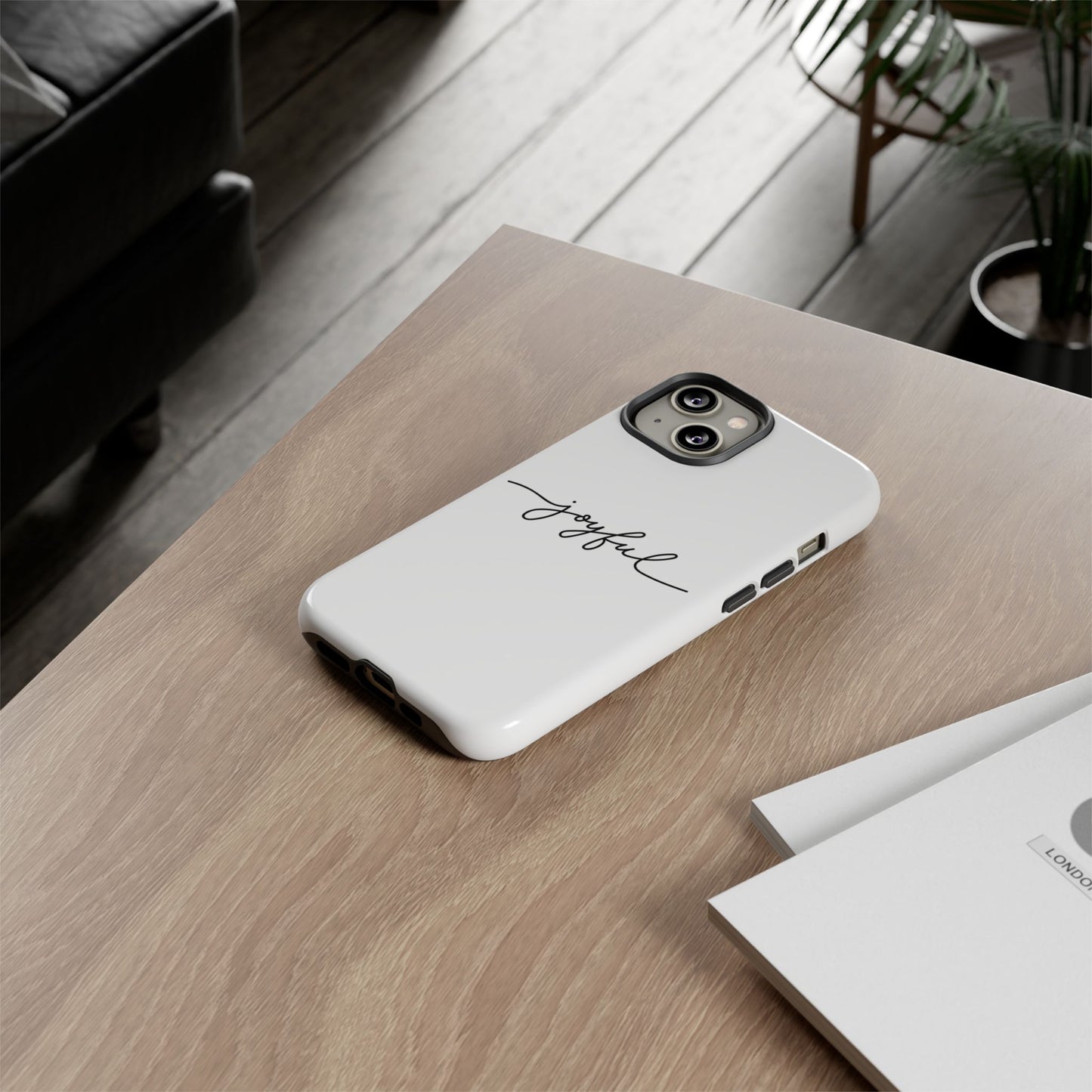 Joyful Script Tough Phone Case – Minimal White Protective Case
