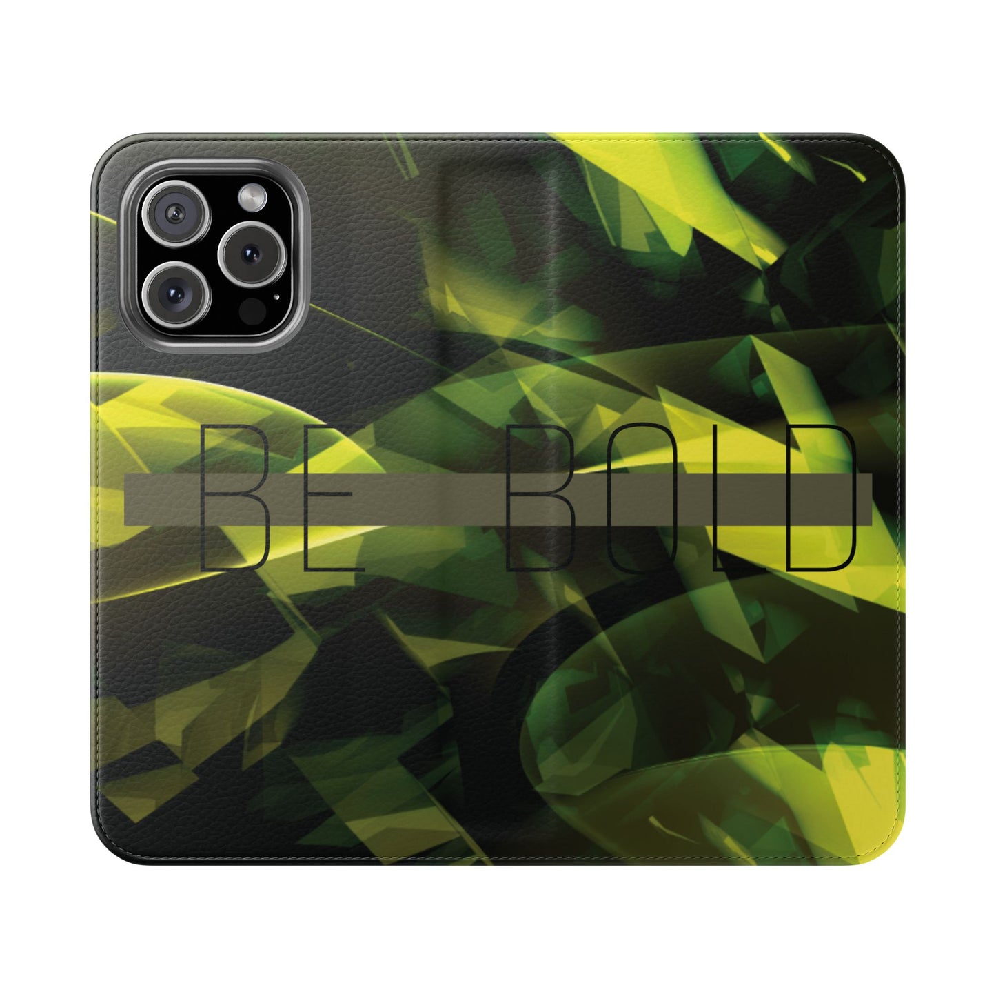BE BOLD Green Abstract Flip Phone Case — Wallet Folio with Card Slots