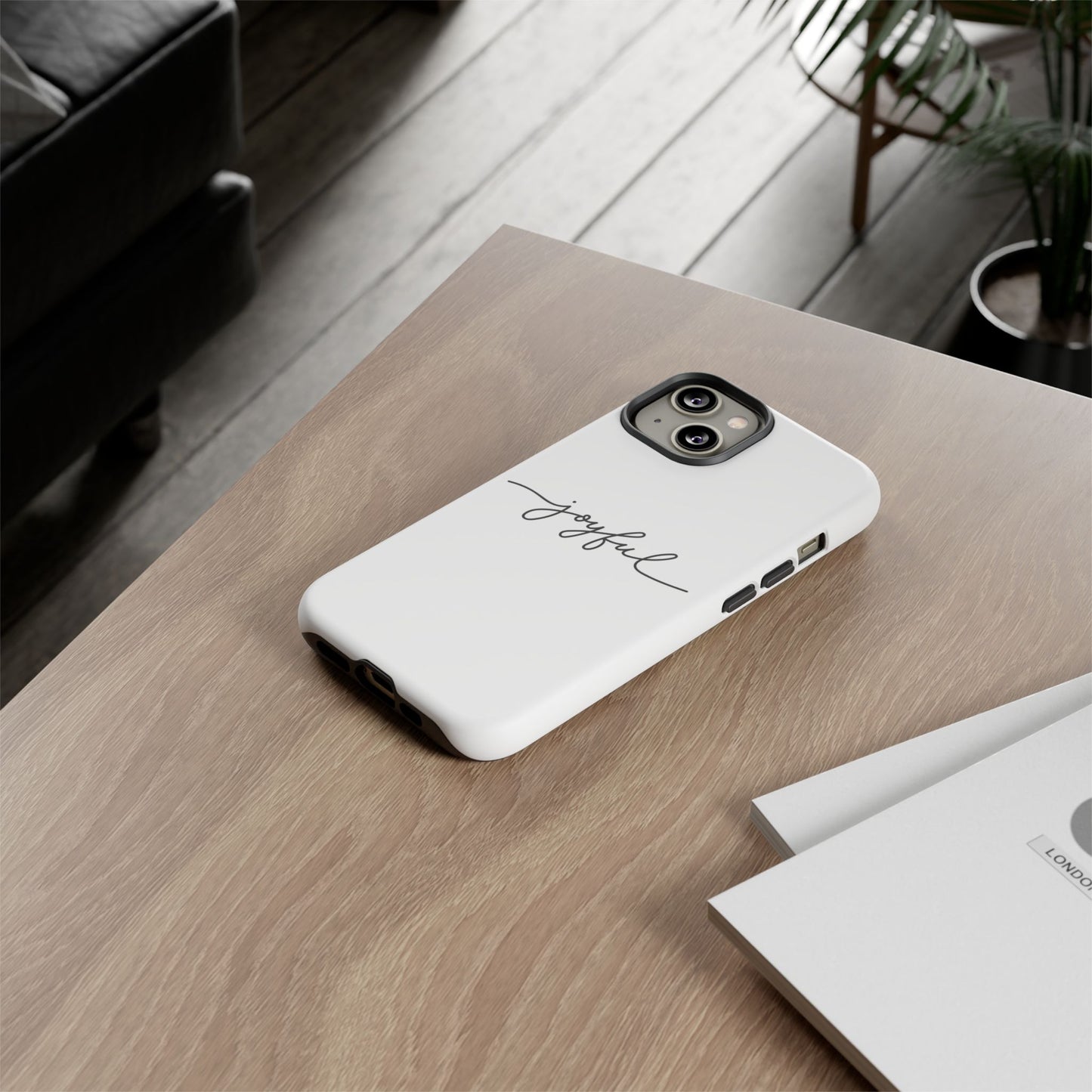 Joyful Script Tough Phone Case – Minimal White Protective Case