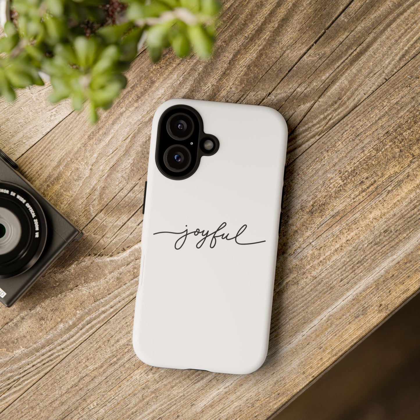 Joyful Script Tough Phone Case – Minimal White Protective Case