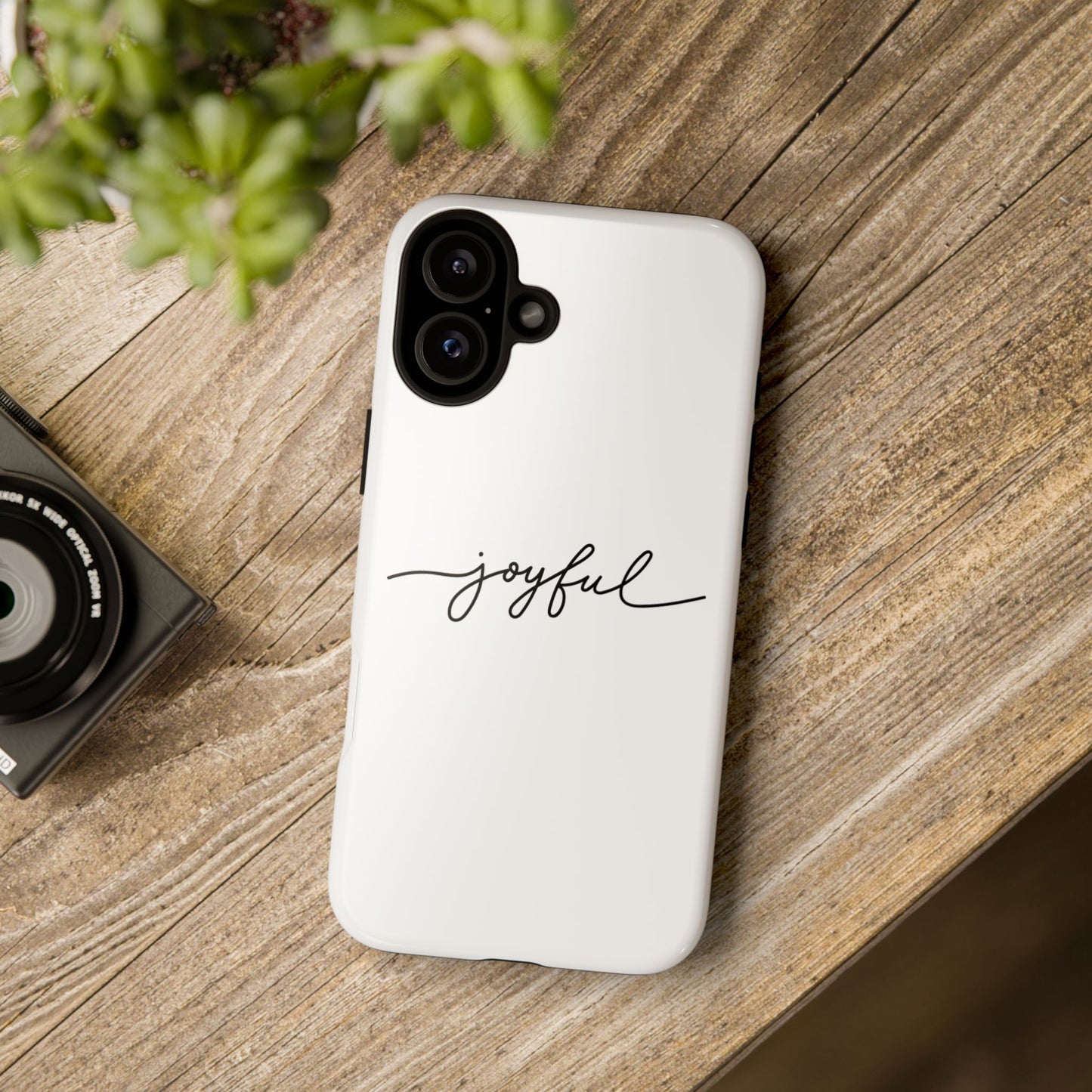 Joyful Script Tough Phone Case – Minimal White Protective Case