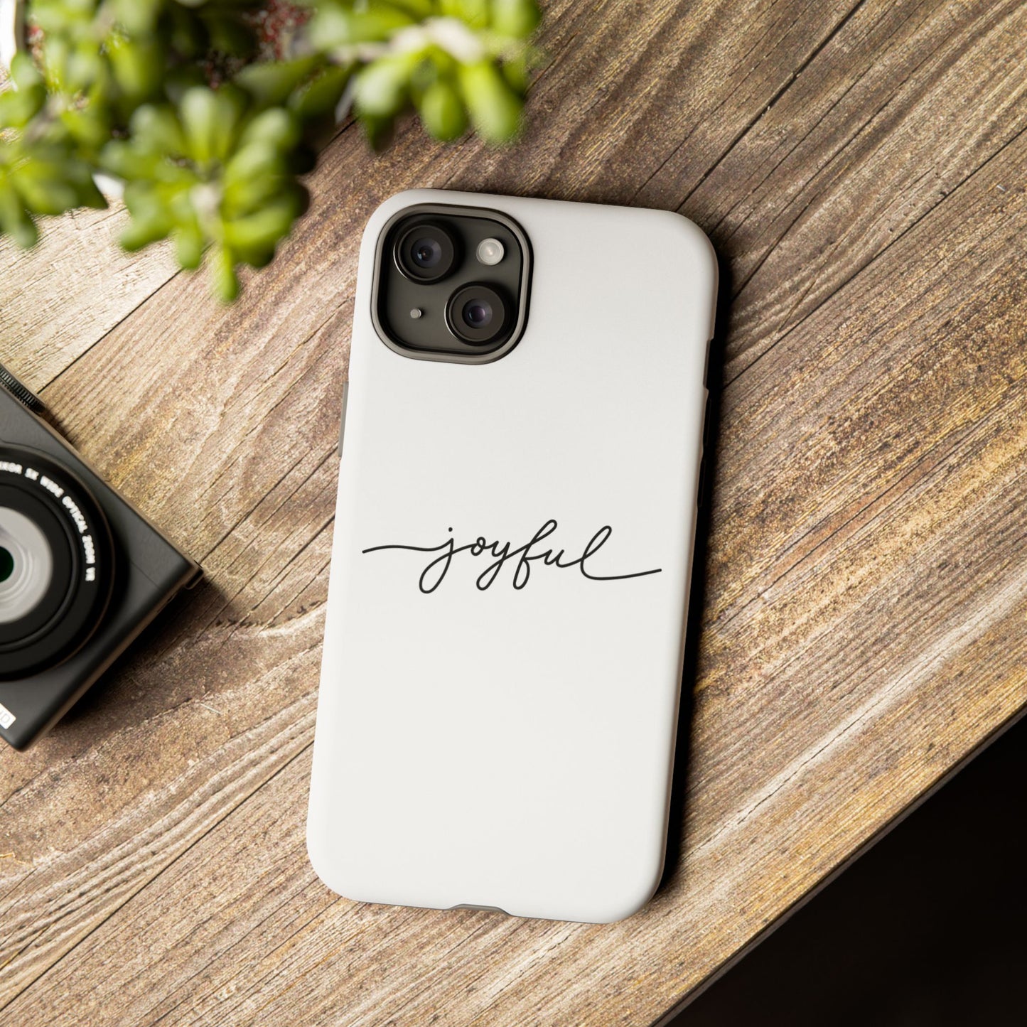 Joyful Script Tough Phone Case – Minimal White Protective Case