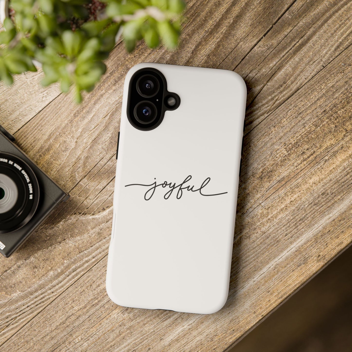 Joyful Script Tough Phone Case – Minimal White Protective Case