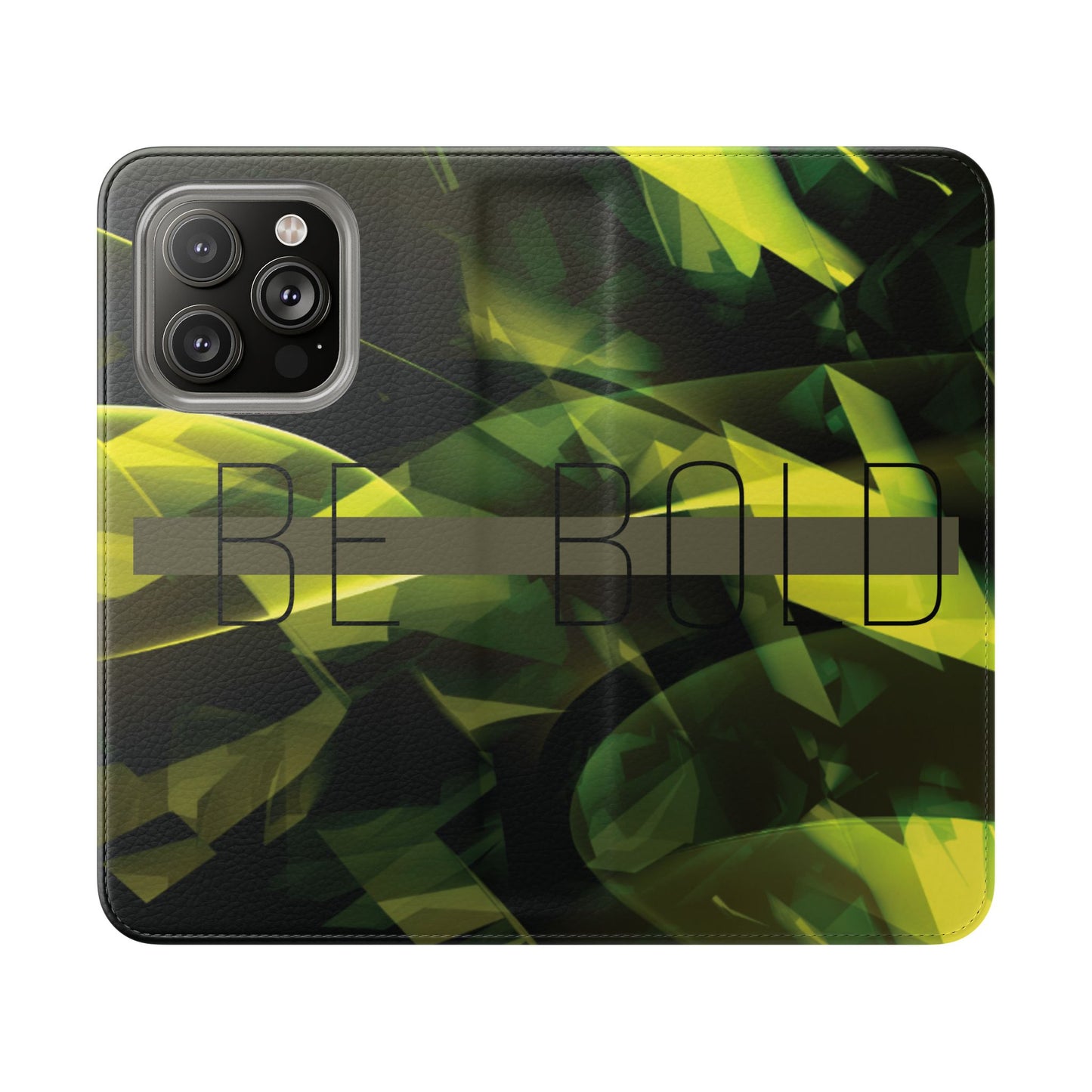 BE BOLD Green Abstract Flip Phone Case — Wallet Folio with Card Slots
