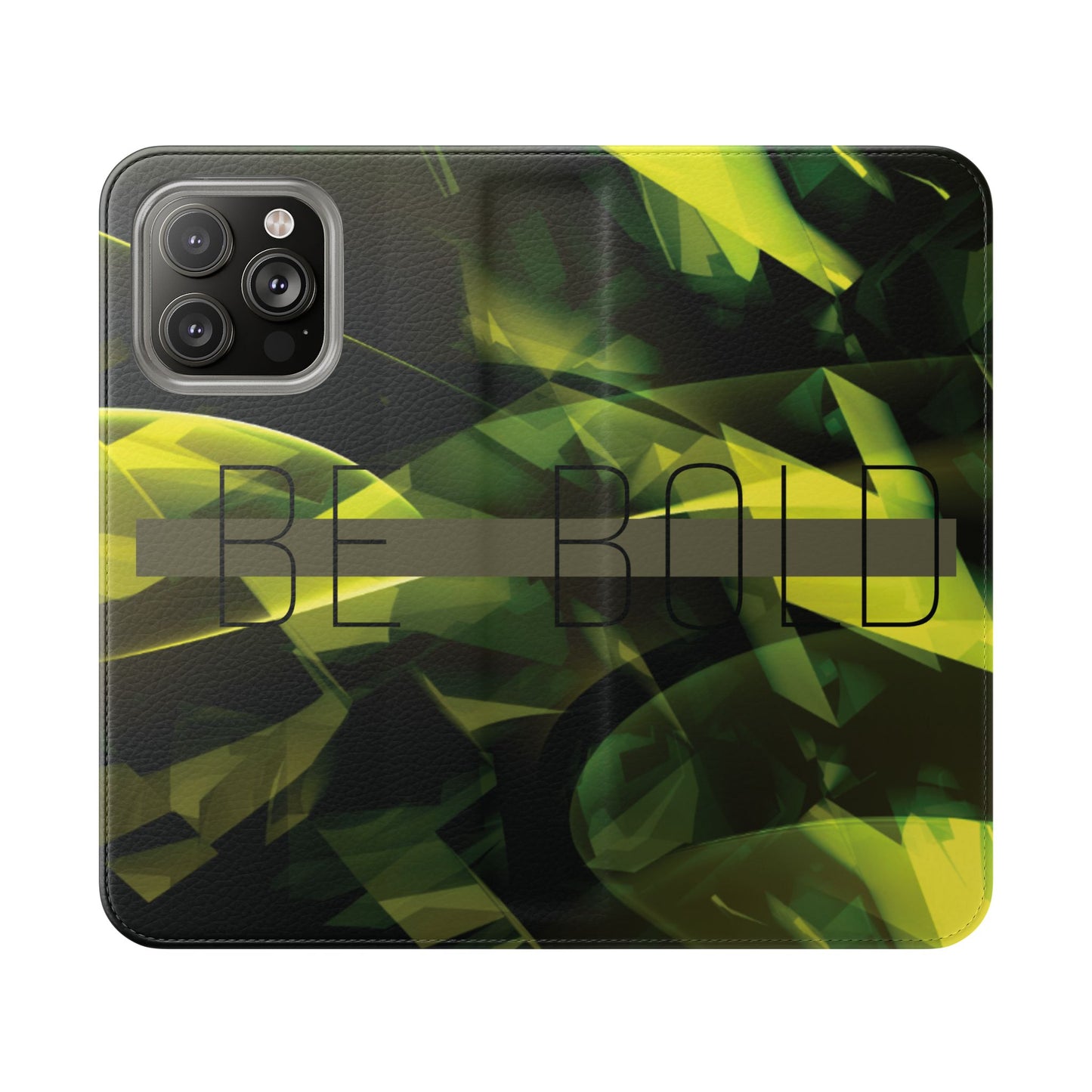 BE BOLD Green Abstract Flip Phone Case — Wallet Folio with Card Slots