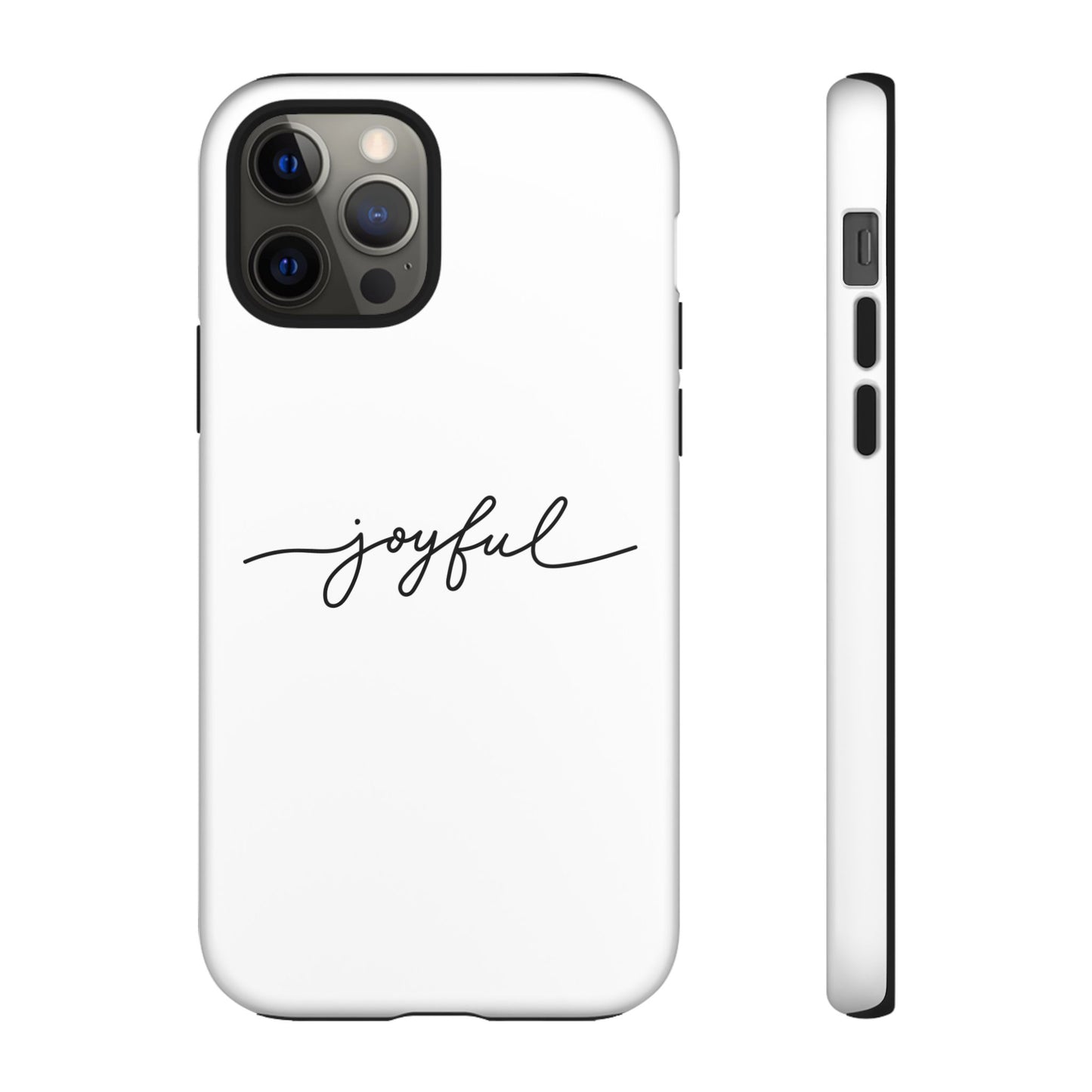 Joyful Script Tough Phone Case – Minimal White Protective Case