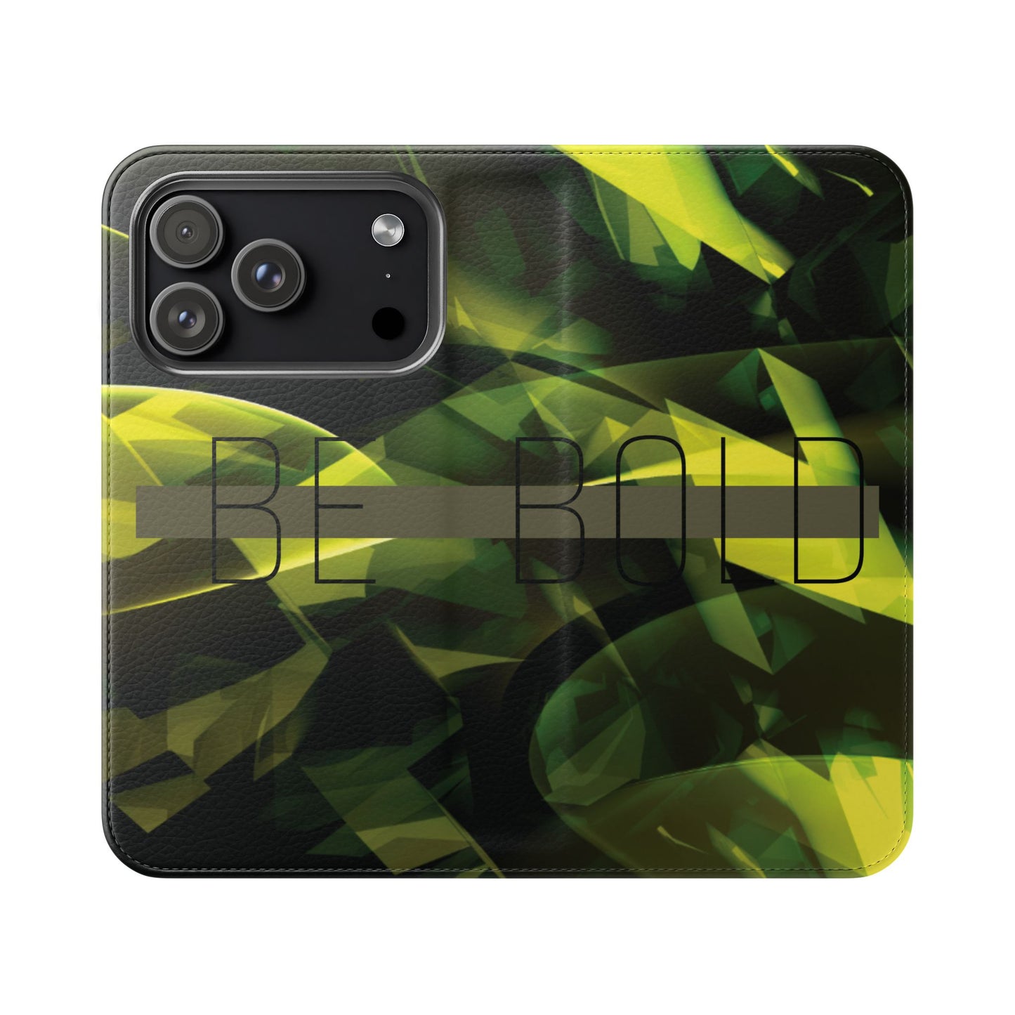 BE BOLD Green Abstract Flip Phone Case — Wallet Folio with Card Slots