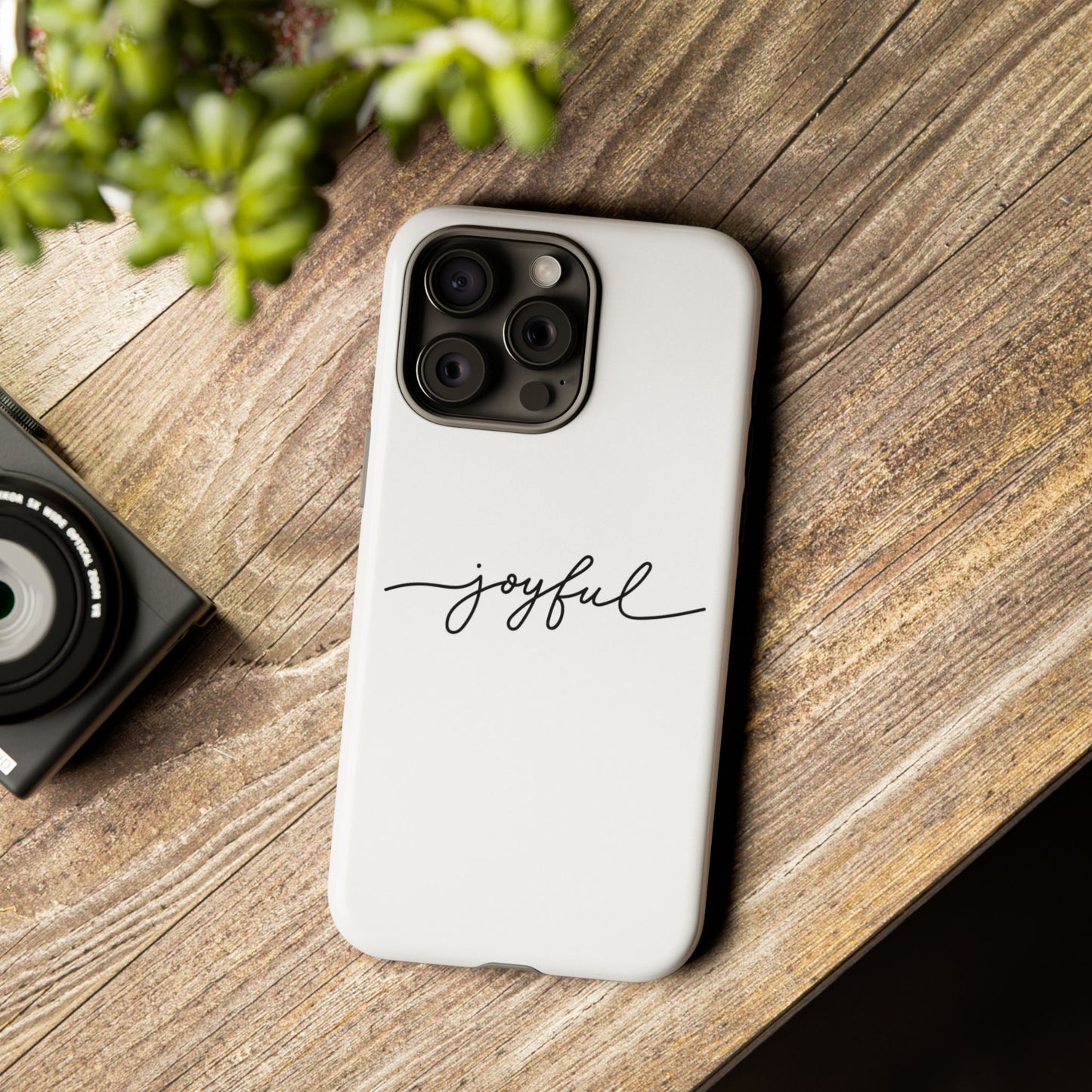 Joyful Script Tough Phone Case – Minimal White Protective Case